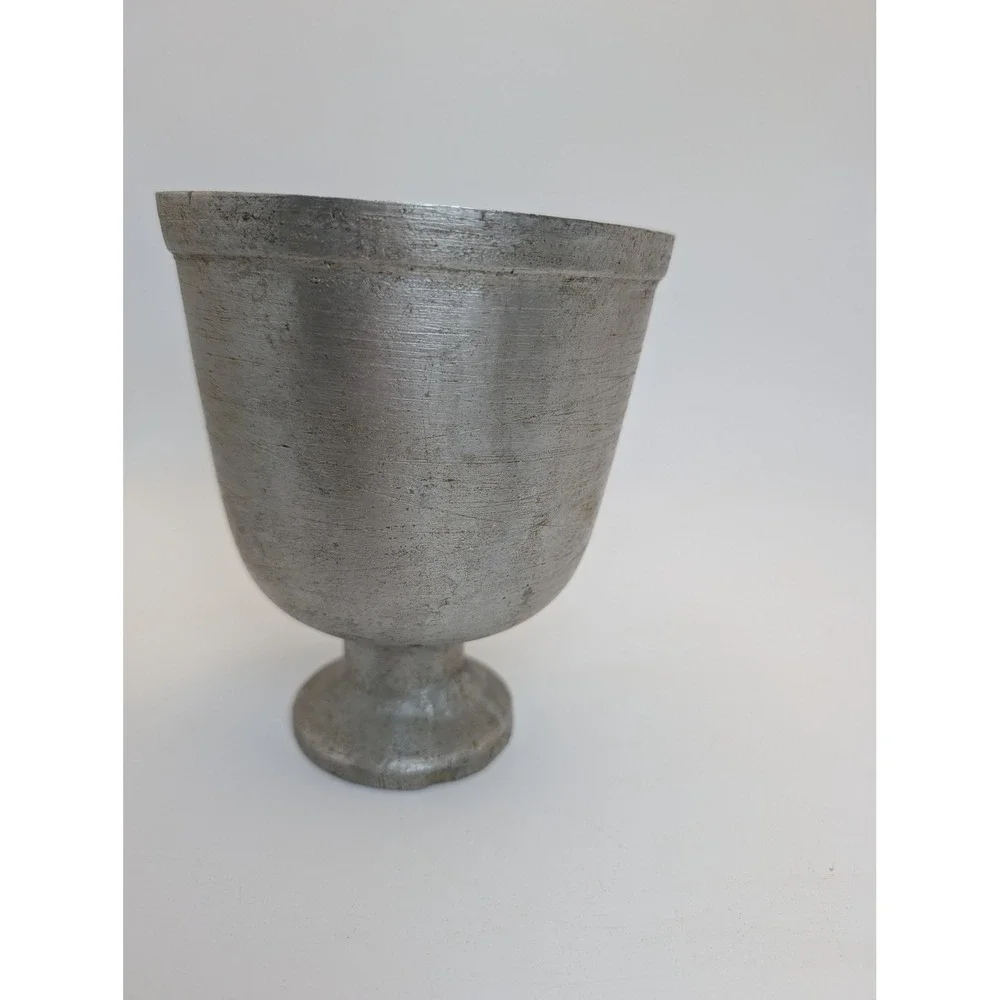 Vintage Cast Aluminum Footed Mortar Pestle Set Silver Rustic Apothecary Kitchen